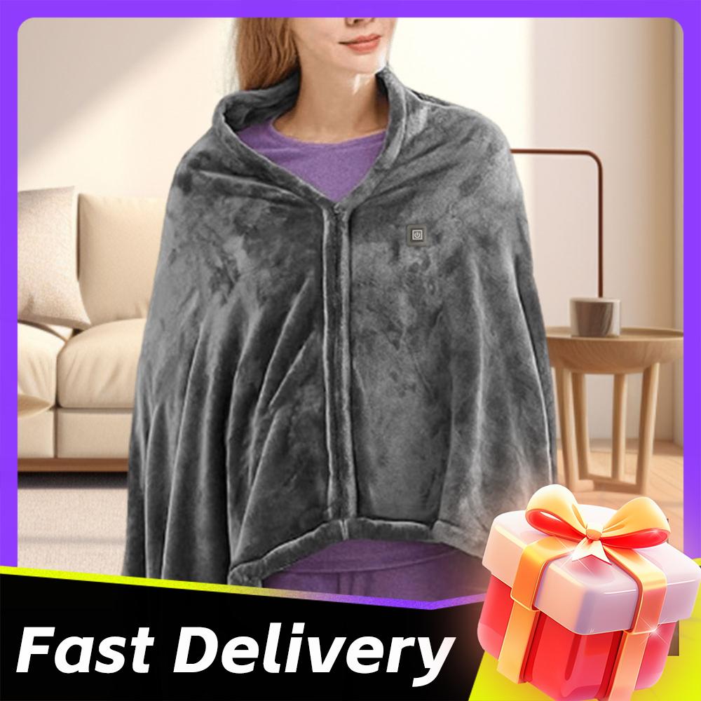 3 Heating Level USB Heated Shawl Electric Heating Blanket Wearable Heated Poncho Throw Heated Throw Blanket for Camping Hiking