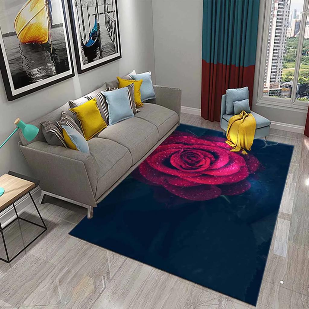 Rote Rosen Teppiche für Wohnzimmer Romantischer Blumenteppich Weiche Bodenmatte Blumenteppiche für Schlafzimmer Valentinstag Dekorative Bereichsmatten