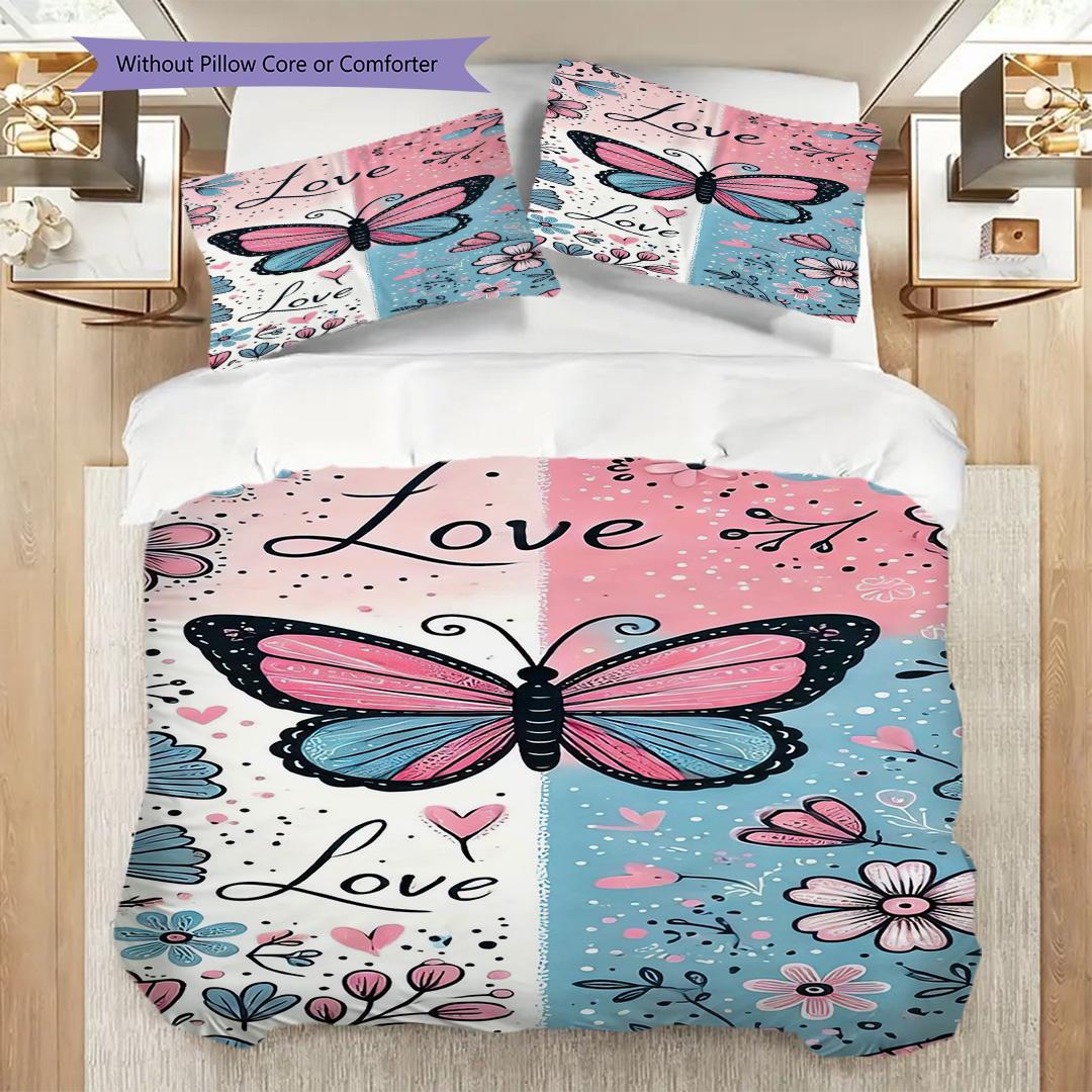 

1PC Butterflies, flowers Bedding Quilt Set Quilt Cover Pillowcase Home Decoration Birthday Gift (1 * duvet cover + 15 * pillowcase, without core) 135x200cm