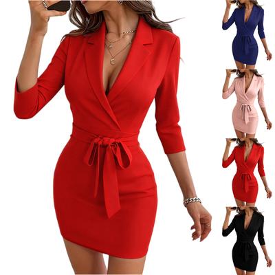 Women's Fashion Color 3/4 Sleeve Dress