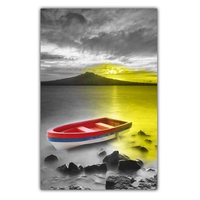 Aesthetic Fashion Port Scenery Canvas Painting Wall Art Lake Boat Poster Office Living Room Corridor Home Decoration Mural No Frame