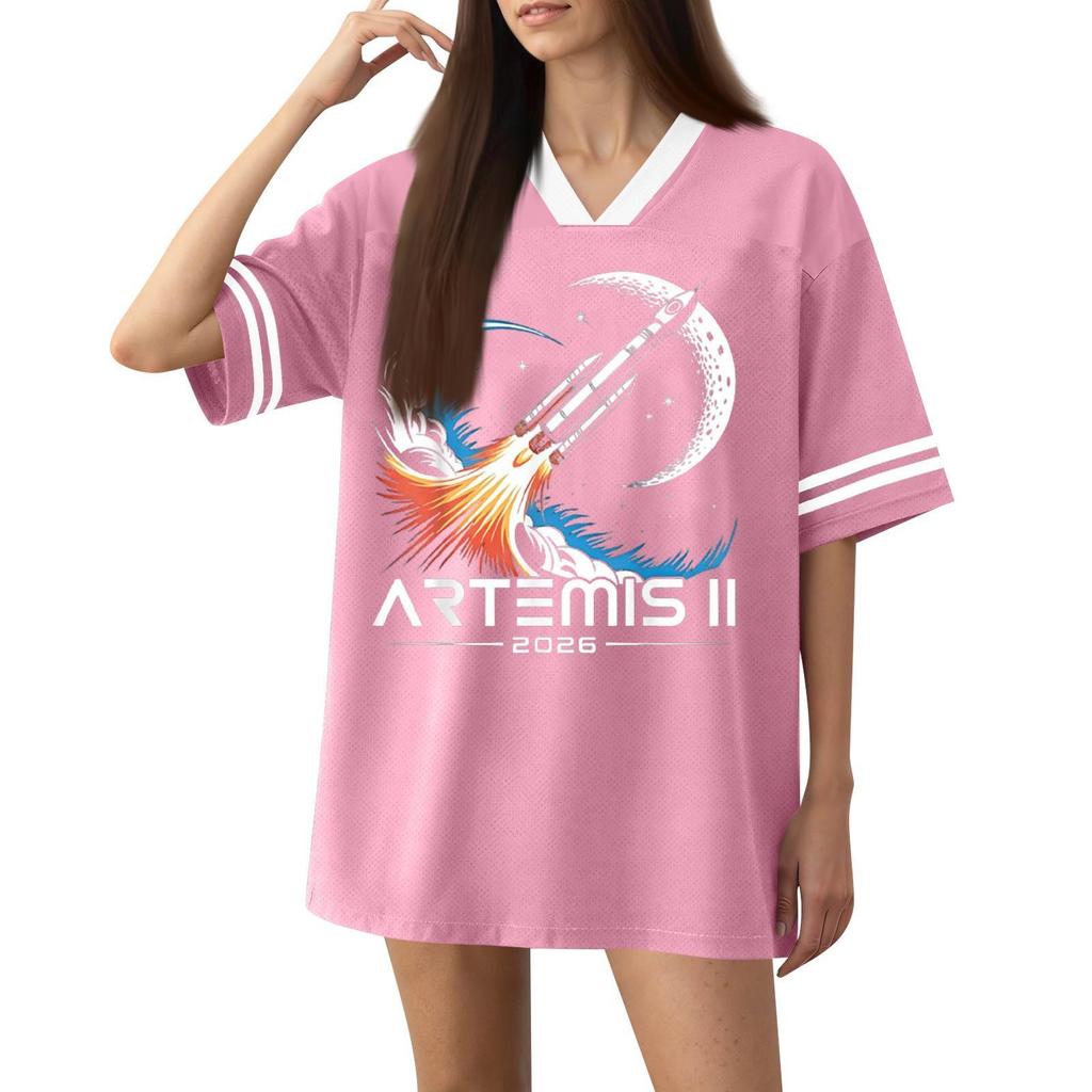 Womens V Neck Short Sleeve Sports Jersey T Shirt Loose Fit Graphic Printed Athletic Top Casual Wear