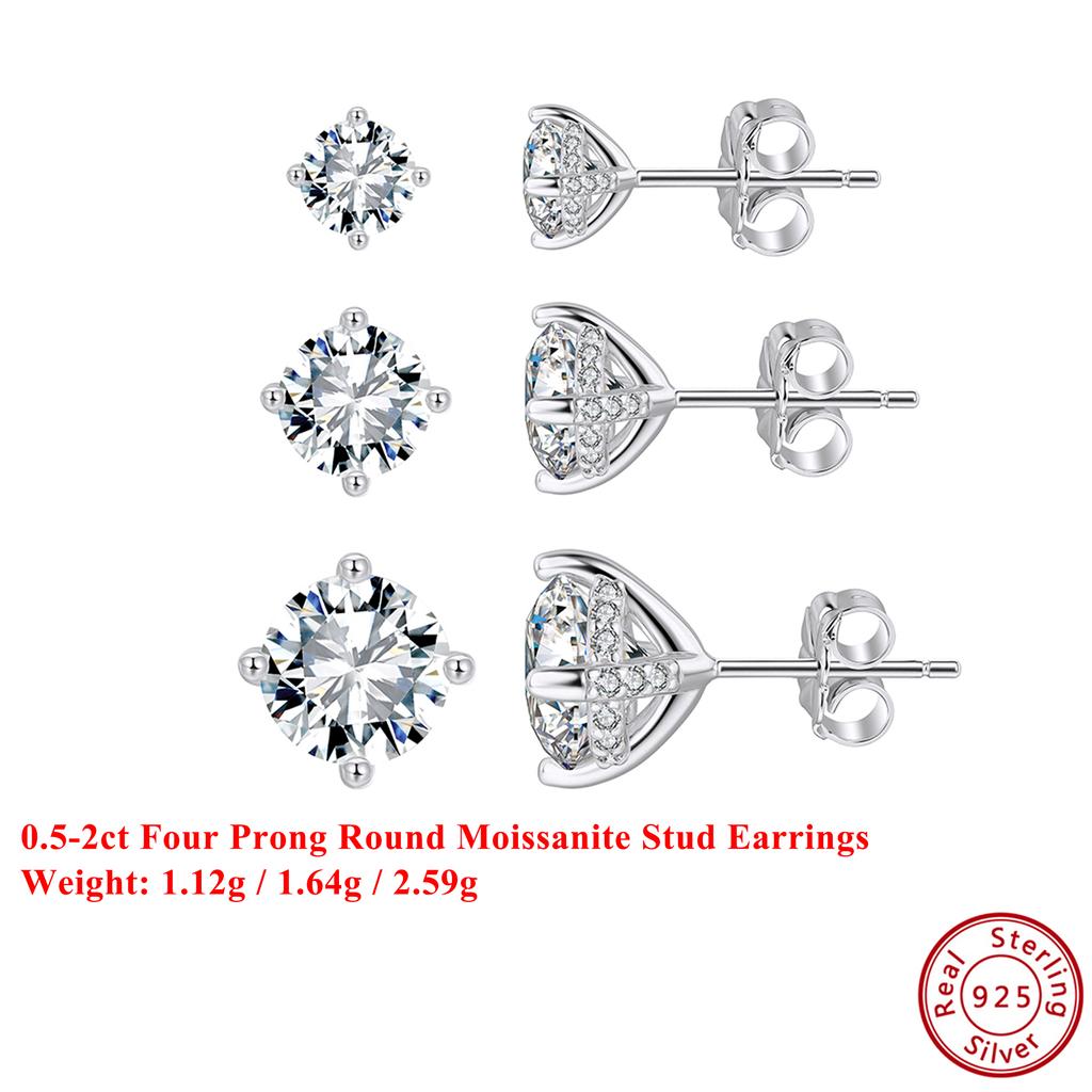 Effie Queen 925 Pure Silver 14k Gold 0.5ct /1ct /2ct Four Prong Moissanite Stud Earrings Banquet Jewelry for Women Gift MOE10