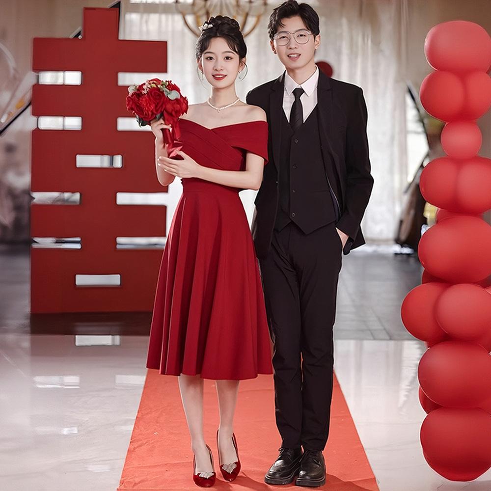 One-word Shoulder White Summer Evening Dress Host Temperament Banquet Can Usually Wear French Graduation Dress