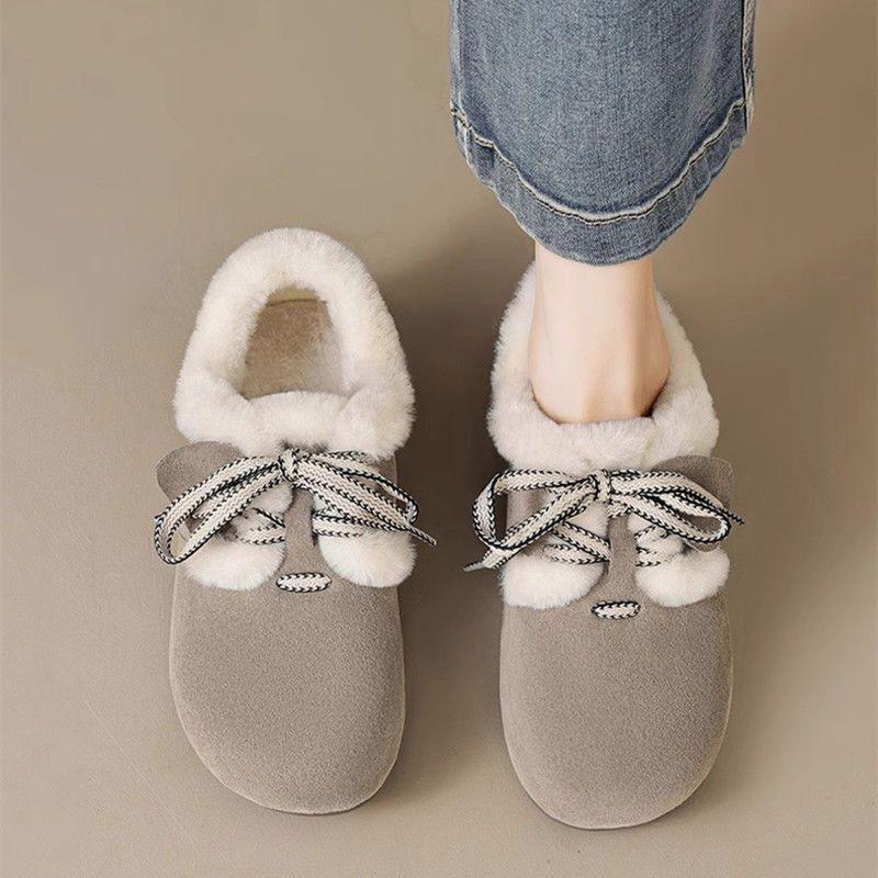 

Vintage Women s Cotton Shoes Winter 2026 New Plush Thicken Warm Snow Boots Lightweight Comfortable Cross Tied Flat Casual Shoes 35 серый