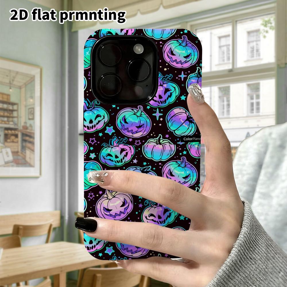 Phone Case: 2D Flat Design Suitable for iPhone 18 17 16 15 14 13 Pro Film Protective Case, Couple Style, Seamless Pumpkin, Christmas and Halloween Hol