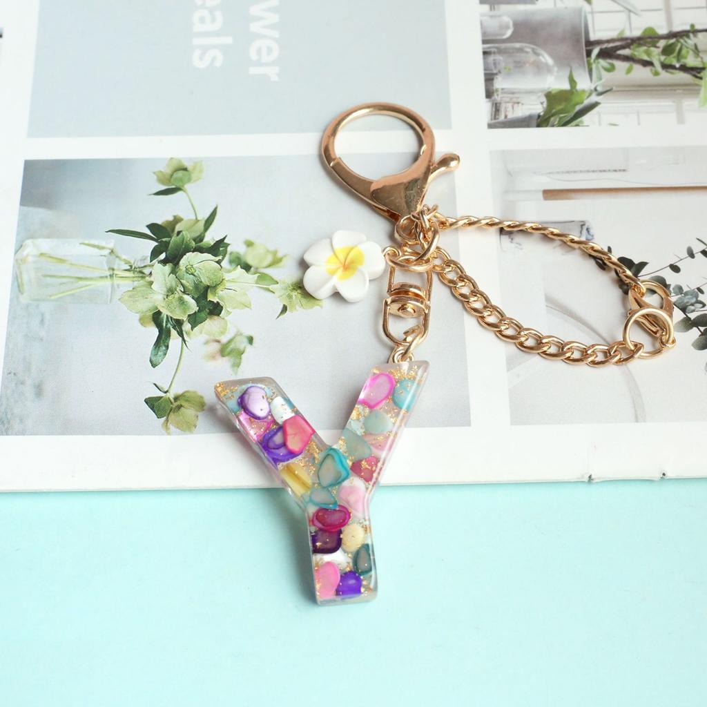 Dried Flower Letter Crystal Epoxy English Pendant Women'S Bag Key Chain
