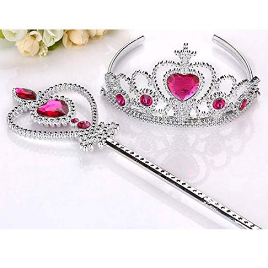 Prinzessin Kinder 120cm [MANAMANA] Kinderkleid, Kleid, Tiara, Stab, Handschuhe, 4-teiliges Kostüm, Rosa, Mädchen, 120,