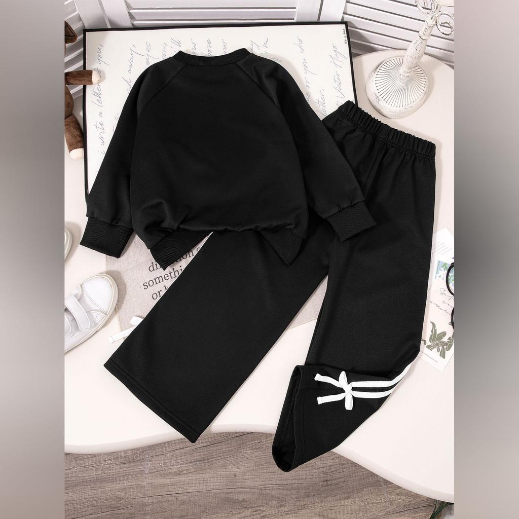 Kids Cartoon Casual Fashion Outfit Set Long Sleeve Top & Pants