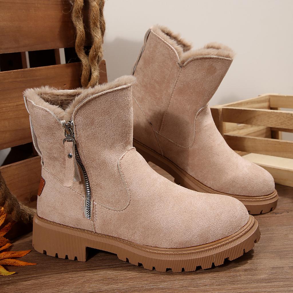 Motedesigner Plattformstøvletter Sklisikre Korte Plysj Flats Semsket Skinnsko Mujer NYE Snøstøvler Kvinner Vinter Varm Mote Komfortable Sko