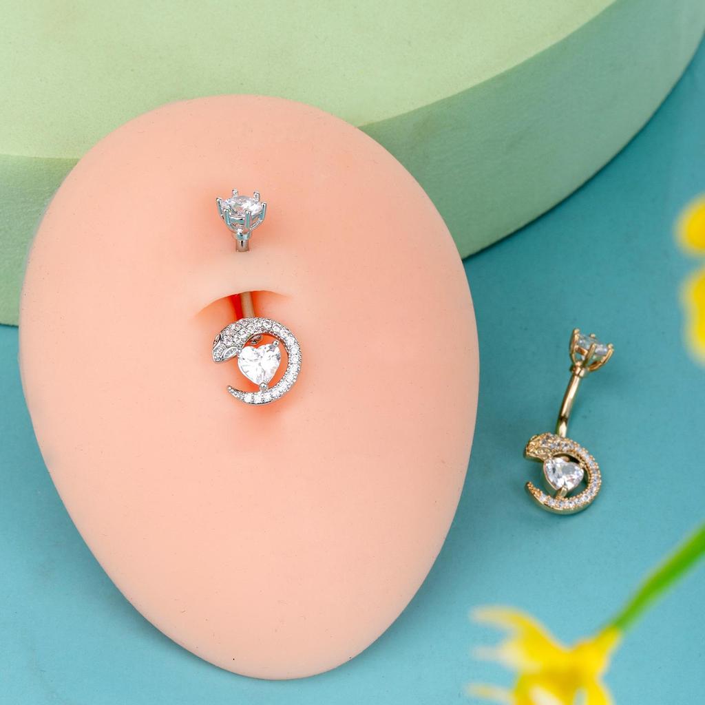 Dingpei Zircon Heart & Snake Navel Ring Jewelry