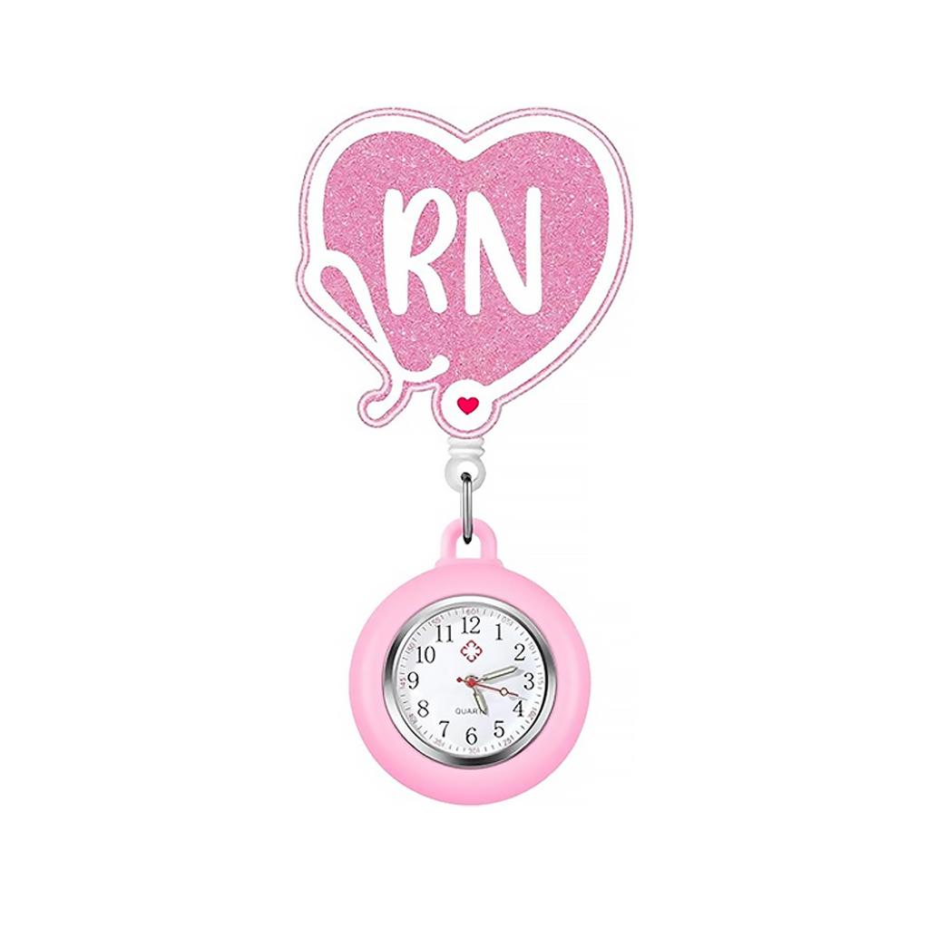 Medical Glitter Acrylic Retractable Badge Holder with Pocket Watch for Nurse Doctor Fob Pocket Watch Badge Reel Key Chain