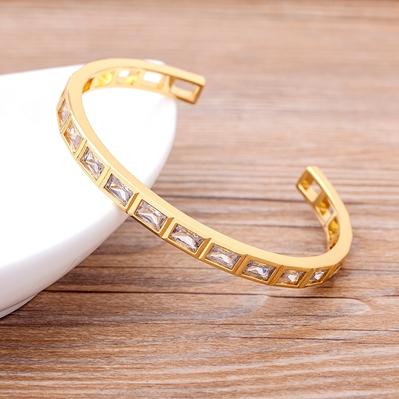 

Nidin New Fashion Design Luxury Brand Cuff Bangles Trendy Copper Cubic Zirconia Bracelets For Women Party Birthday Jewelry Gift 56-58mm