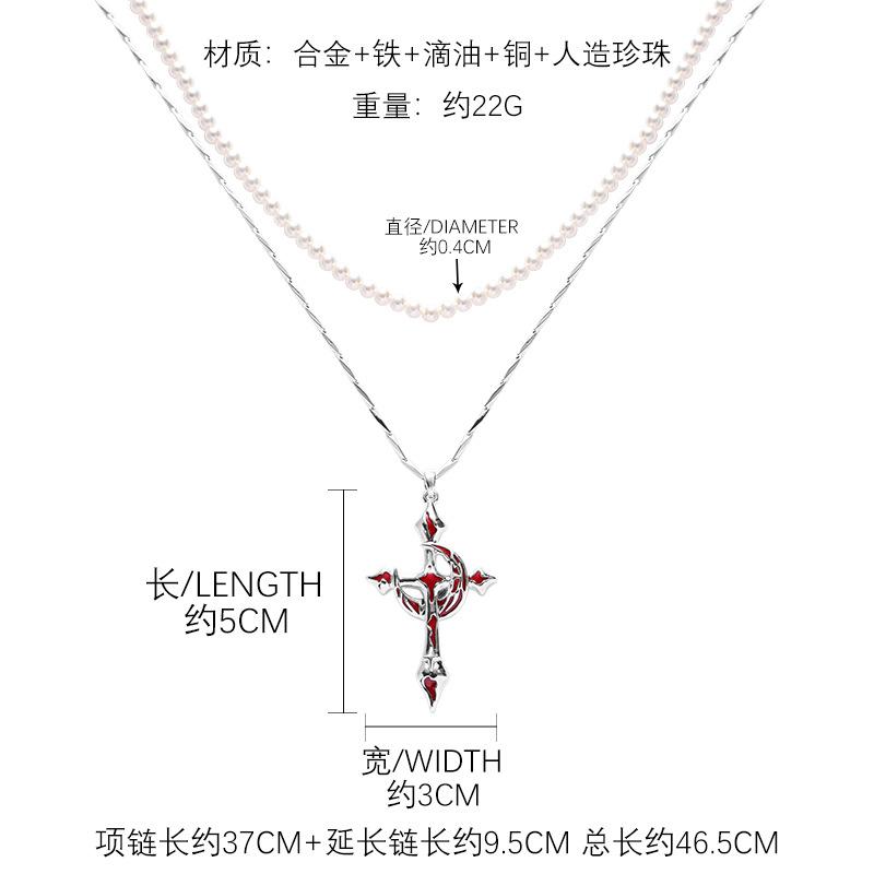 Оригинальное ожерелье-крест  Кровавая Луна  Сладкий Крутой Стиль Красное Капающее Масло Двухслойная Наслаиваемая Цепочка на Ключицы
