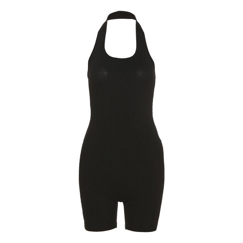 

Комбинезон кроп с халтером однотонный без спинки халтер короткий комбинезон 1 S