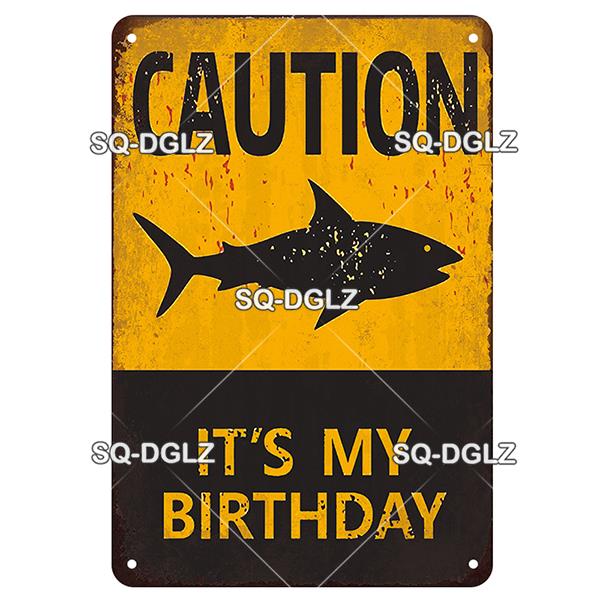 SQ-DGLZ Vintage Metallskylt Varning Haj Poolregler Tennskylt Havsbutiksskylt Hembar Väggdekor Klistermärke Dekorationsplatta Affisch