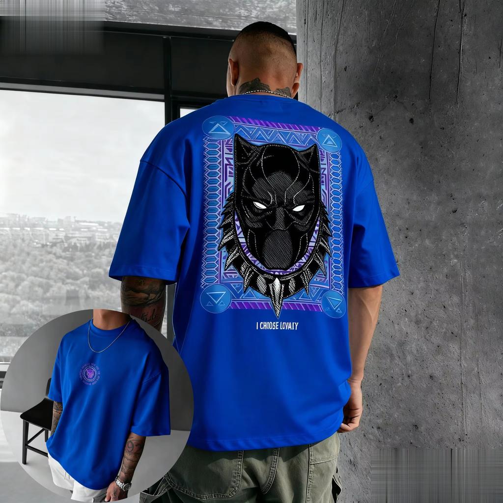 Genuine 2026 New Black Panther Pattern and Stripe Background Print Plus Size Men's Hooded Sweater Loose Thermal Top