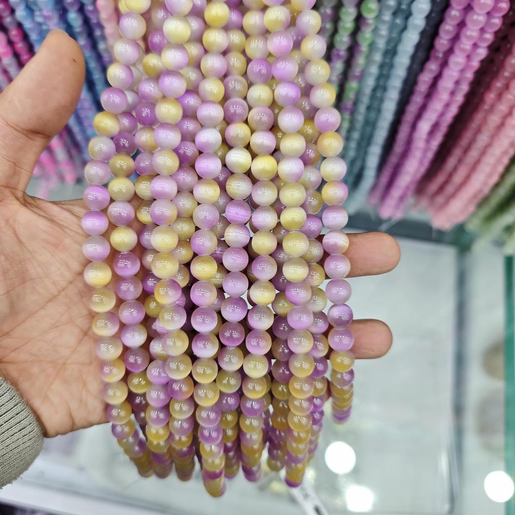10mm Cat's Eye Stone Beads: Single, Double, Triple Color Options for DIY Jewelry Accessories.