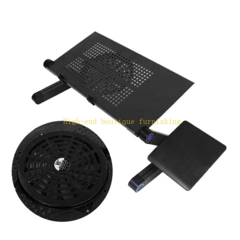 Adjustable Foldable Aluminum Laptop Table Desk Stand Holder with Cooling Fan Mouse Pad for Bed Lap PC
