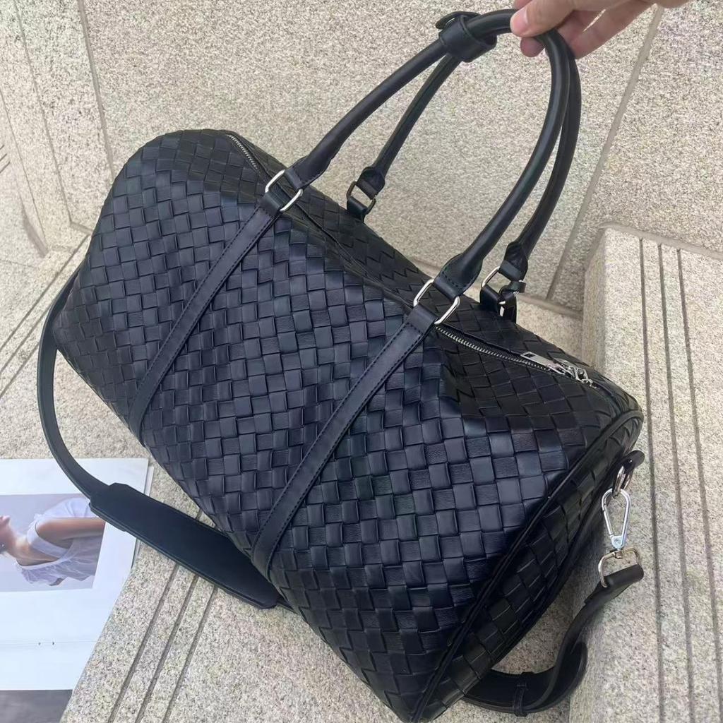 Sac de voyage tissé haut de gamme à main avec grande capacité pour hommes et femmes, Sac à bagages à une épaule, Sac de voyage d'affaires noir