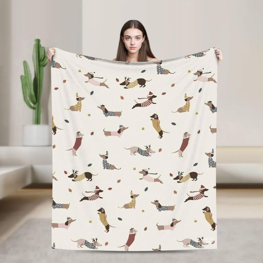 Dachshund Christmas Blanket Dogs Animal  Wool Throw Blanket Home Couch Printed Soft Warm Bedsprea