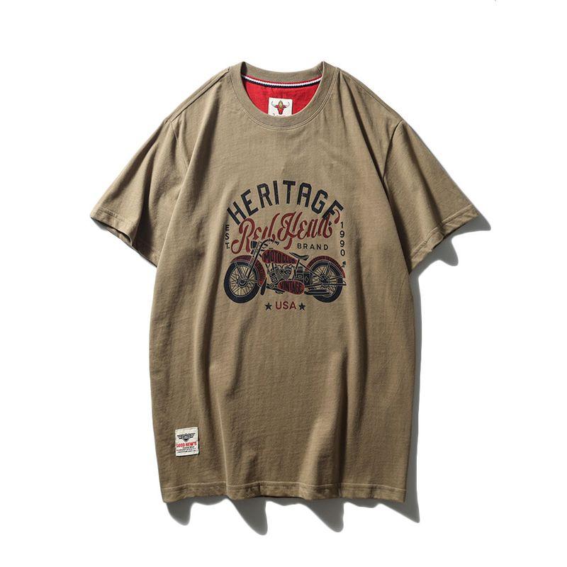 Export Export to Domestic Sales Pure Cotton Motorcycle Short Sleeve T-Shirt Men Fashion Trendy Brand American Base Shirt Cotton T-shirt Khaki 3XL