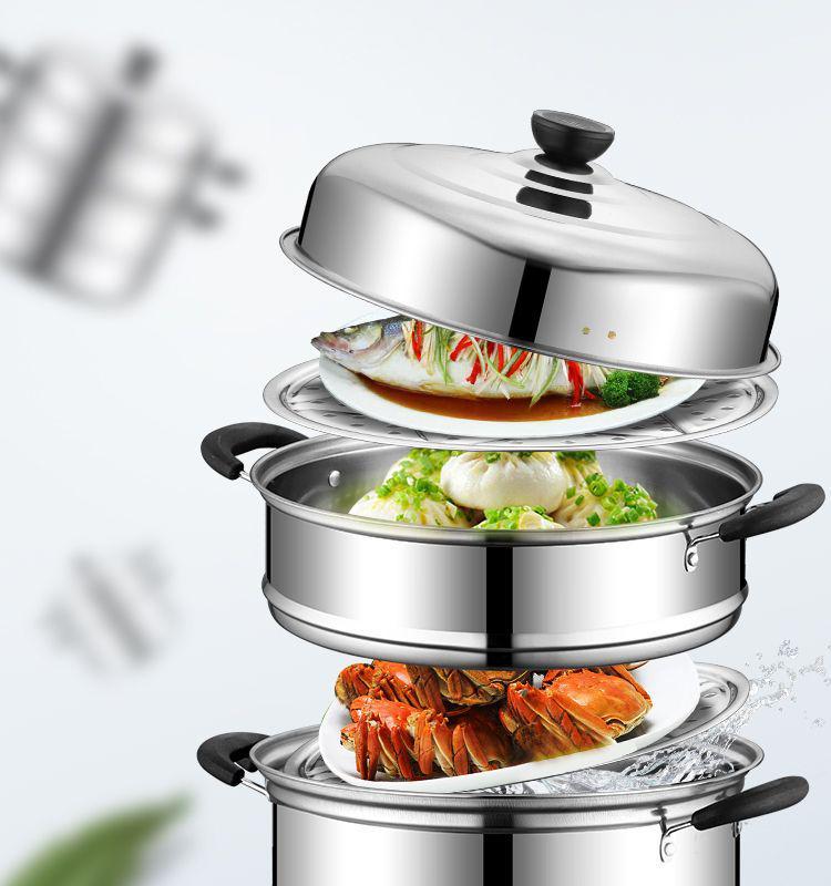 Universal Stainless Steel Multi-Layer Steamer Pot for Buns and Soup, Compatible with Gas and Induction Cookers