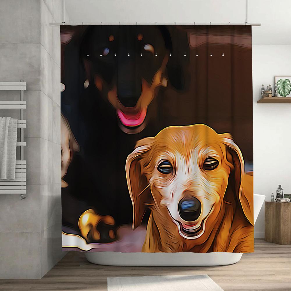 Vibrant Bathing Shower Curtain Adorable Dogs Print Bathroom Decoration Waterproof Fabric Home Accessories Modern Artistic Design
