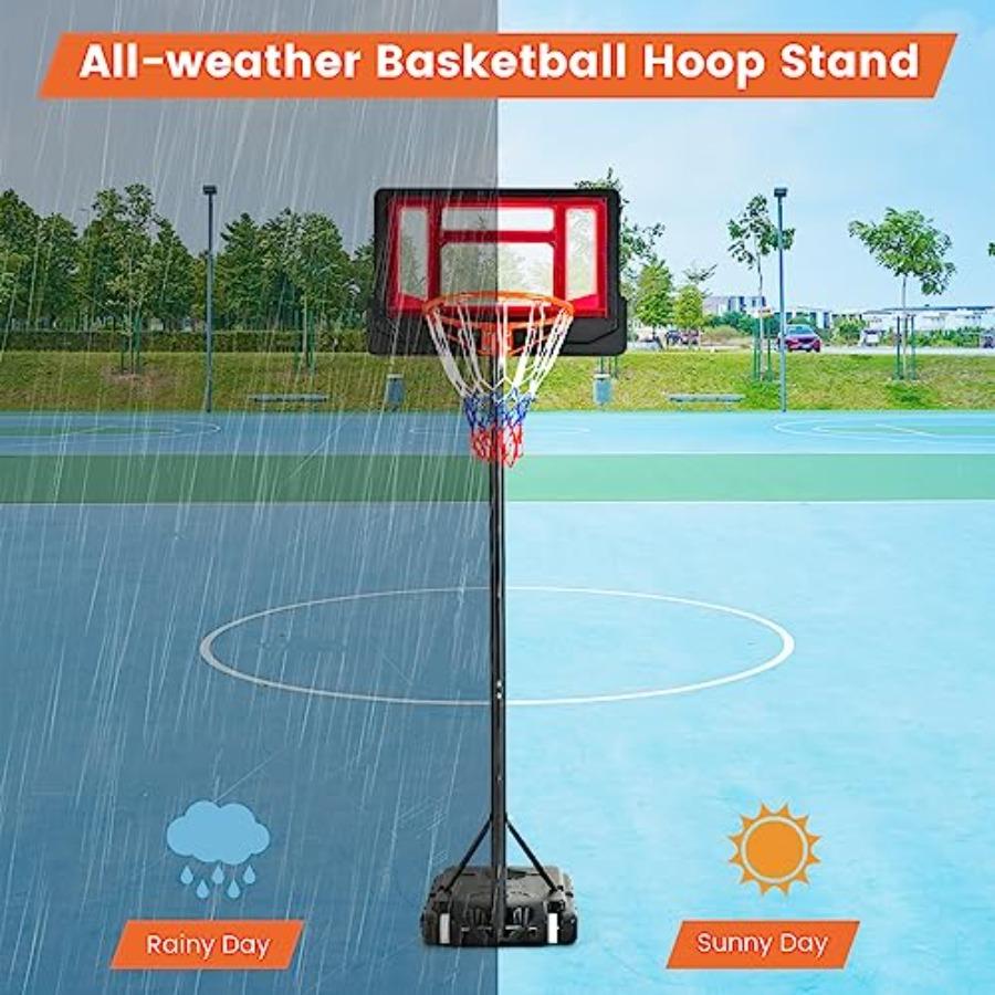 Adjustable Height Basketball Hoop System for Teens and Adults: 4.38.2 FT Height Range with Shatterproof Backboard AllWeather Du