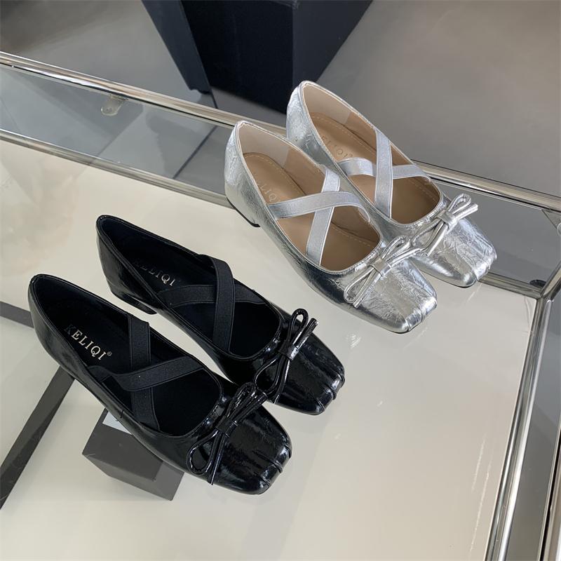 IPPEUM Mary Jane Shoes Black Silver Round Toe Block Heel Pumps Zapatos De Mujer Loafers Womens Shoes