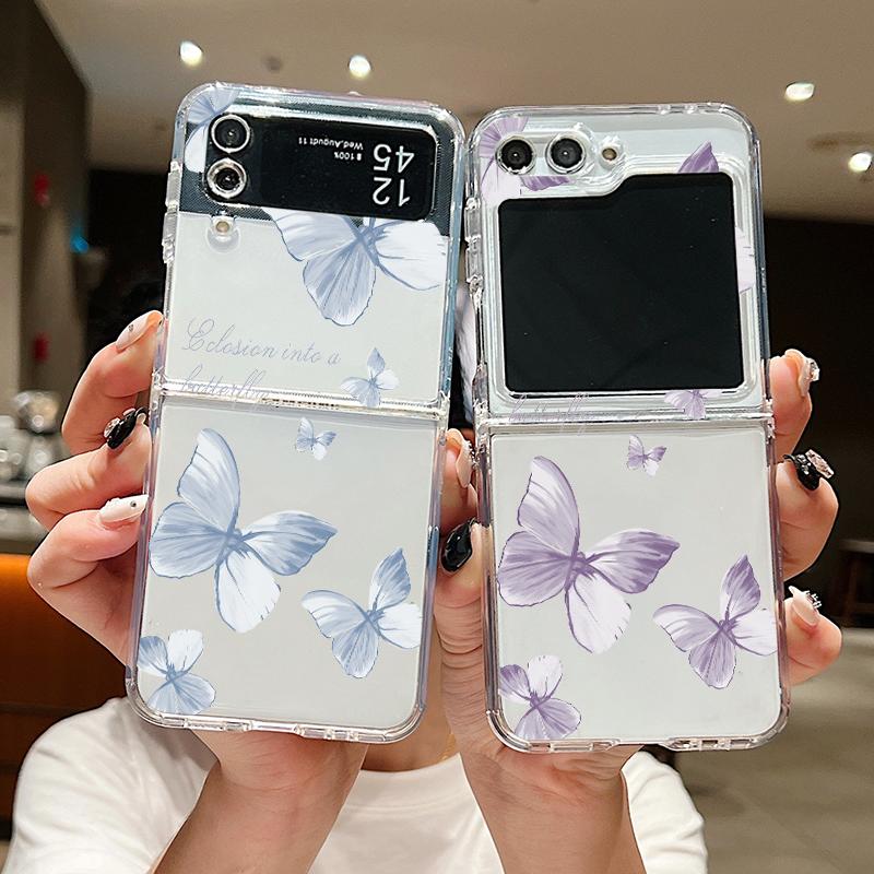 

Butterfly Pattern Clear Case For Samsung Galaxy Z Flip6 Flip5 Flip4 Flip3 Soft 2pcs Folding Shockproof Slim Case Cover Samsung Z Flip6