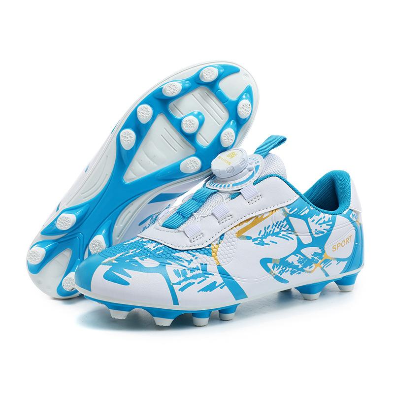 306 Chaussures de Football pour Enfants Boucle Rotative École Primaire Garçons Filles Coupe Basse Crampons Longs Fond Plat Entraînement Sport
