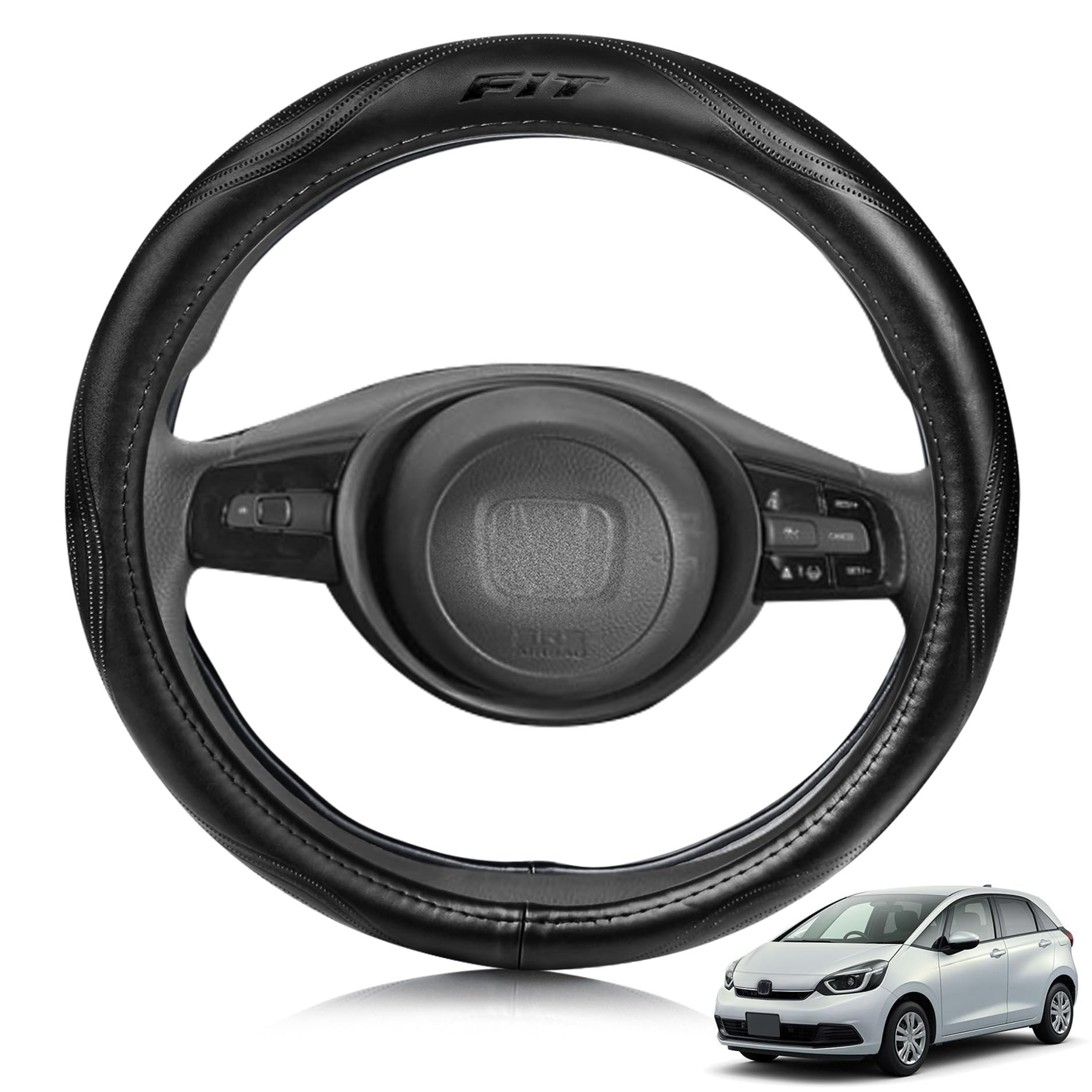 

ElitingCar Premium Genuine Leather Steering Wheel Cover for Honda Fit and GT Stylish Design with and 3D Features a Vehicle Enhanced Aging Easy чёрный