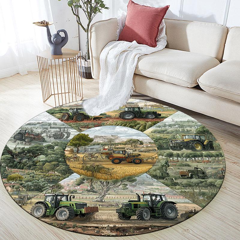 Farm Tractor Pattern Round rug,Carpet Rug for Living Room Bedroom Playroom ,Non-slip Floor Mat,Holiday Gifts and Birthday Gifts.