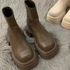 Mode Knöchelhohe Mittelhohe Absätze Chelsea Boots Winter Neue Mode Plateau Damen Reißverschluss Schuhe Goth Lässige Motorradstiefel Damen Dicke Schuhe