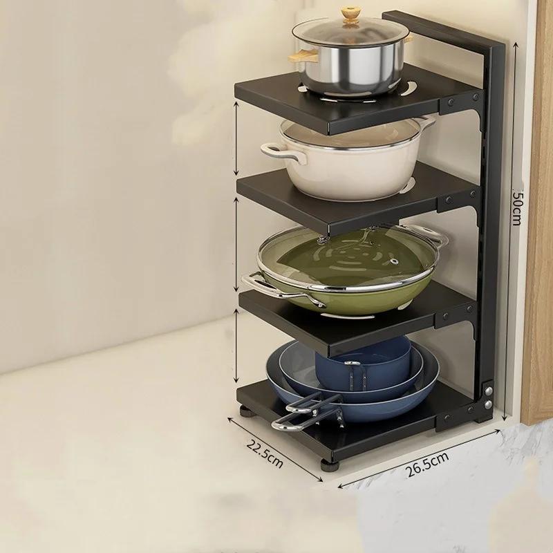 Carbon Steel Kitchen Storage Rack Multi-layer Lower Sink Cabinet Layered Pot Rack Kitchen Household Floor Lower Cabinet Storage