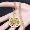 Fashion Tree of Life Stainless Steel Necklace Gold Color Crystal Pendant Necklaces Elegant Women Girl Jewelry Gifts N76S01