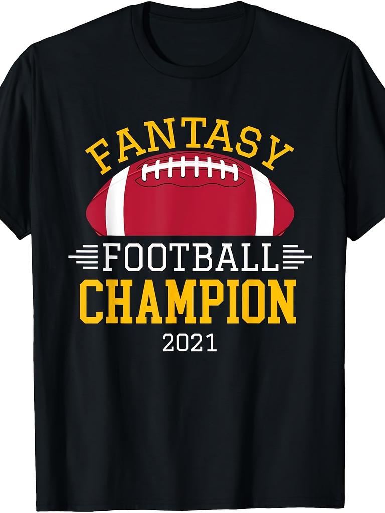 Fantasy Football Champion 2021 TShirt Plus Size Retro Casual Round Neck Printed T-shirt Unisex, PLUS SIZE