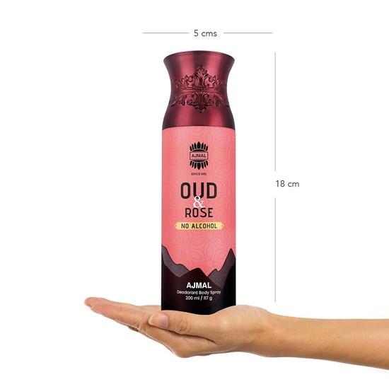 Ajmal Oud Rose Non-Alcoholic Deodorant Body Spray with Spicy Woody Fragrance Perfume Ideal Gift For Men and Women