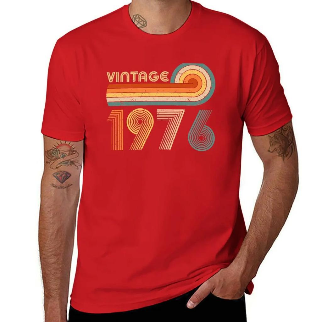 Vintage 1976 T-Shirt Tops Plus Size Tops Customs Design Your Own Summer Clothes T Shirts for Men Pack