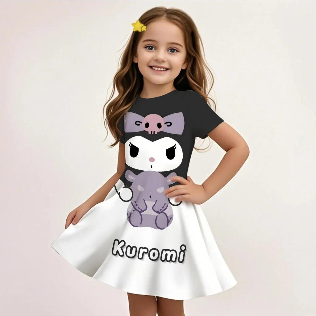 Платье Sanrio Kuromi с 3D-патчем в виде черепа для девочек. Новое летнее, игривое, повседневное, стильное. Хит продаж. Детская модная домашняя одежда. 100