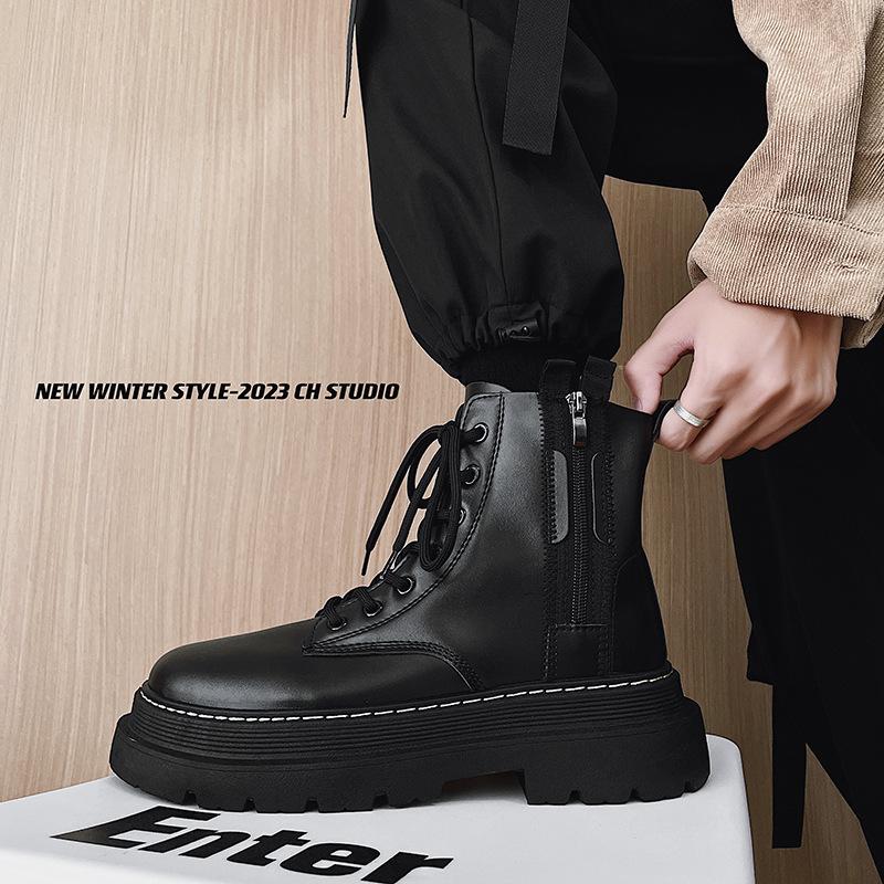 Black Men Boots Comfortable Ankle Boots Men Korean Casual Shoes Male 2024 Lace Up Outdoor Good Quality Shoes Men Autumn
