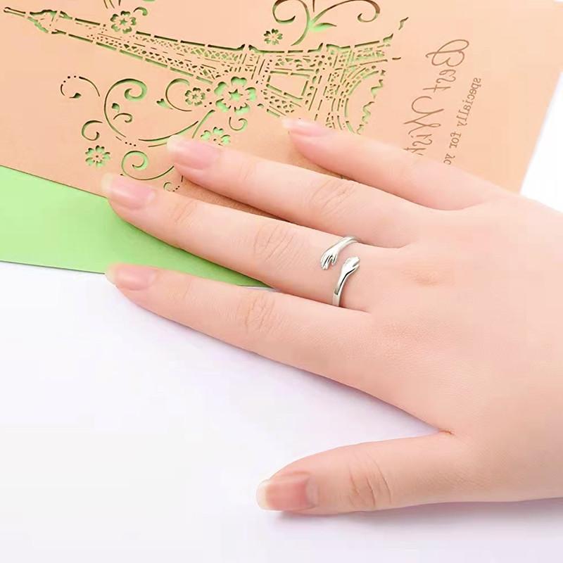 Bague Câlin Réglable En Argent Sterling - Anneau Ouvert, Romantique, Pour Couple Ou Cadeau