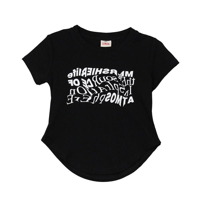 

Женская футболка с короткими рукавами и буквенным принтом, нишевый дизайн, свободные модные универсальные короткие топы L чёрный
