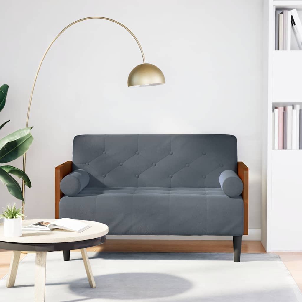 Two Seater Sofa with Neck Rolls Dark Gray 110 cm Velvet