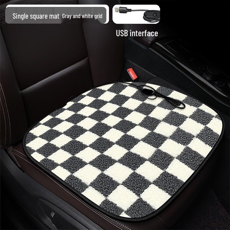 Plaid Heated Car Seat Cushion for All Seasons - Single Seat Interior Accessory.