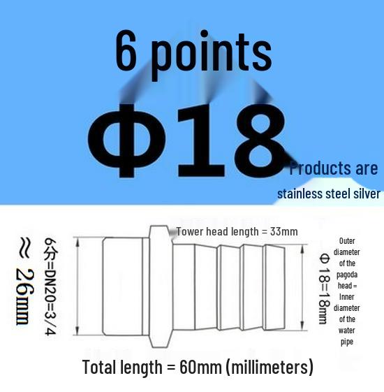 304 Stainless Steel Hex Threaded Water Hose Barb Connector
