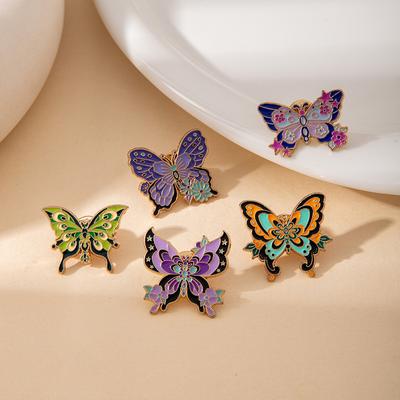 Creative Cartoon Flower Colorful Butterfly Shape Animal Brooch Fashionable Versatile Corsage Niche Personalized Alloy Badge