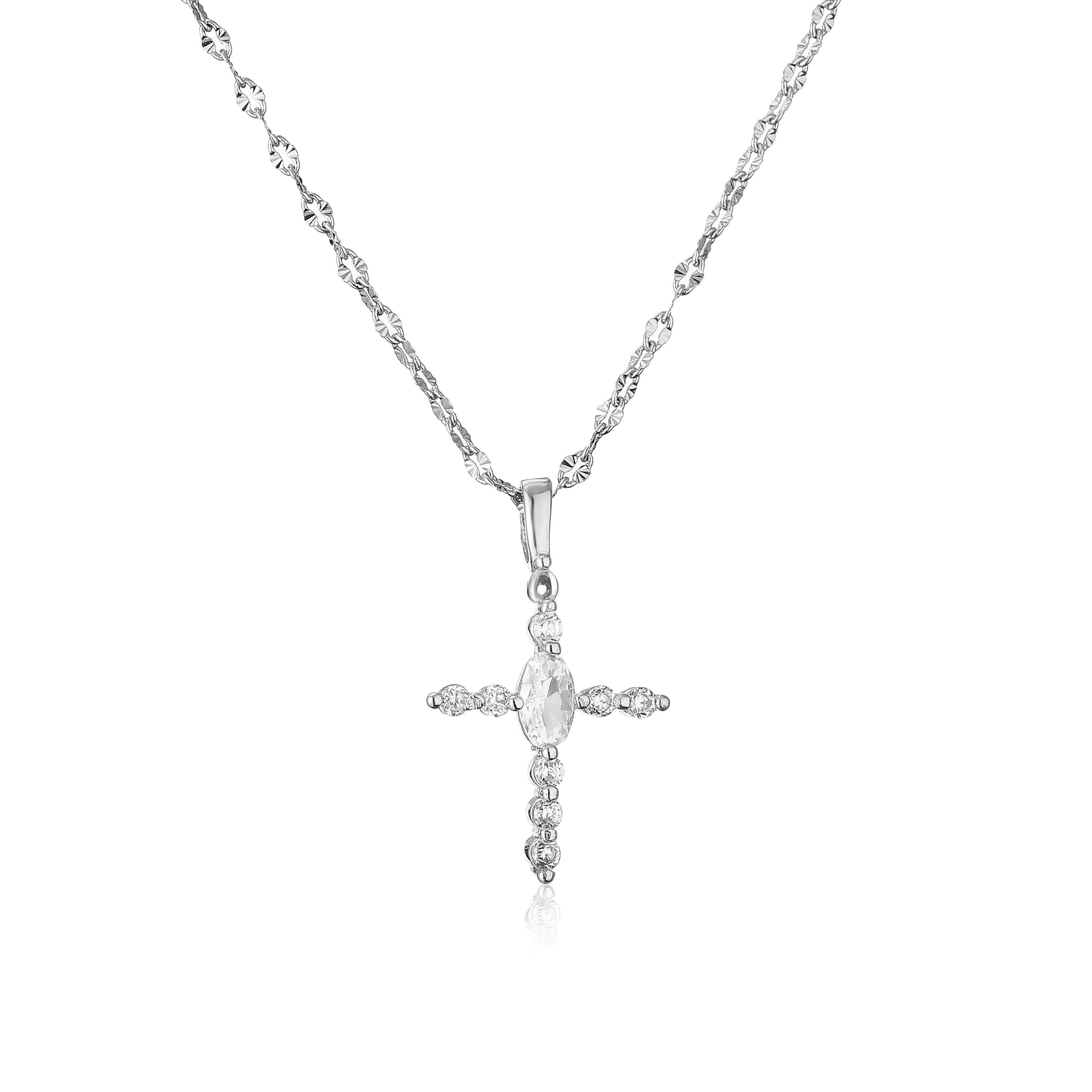 HECHENG,Fashion Women Crystal Zircon Cross Pendant Necklace for Women Crystal Chain Necklace Punk Party Zircon 45cm