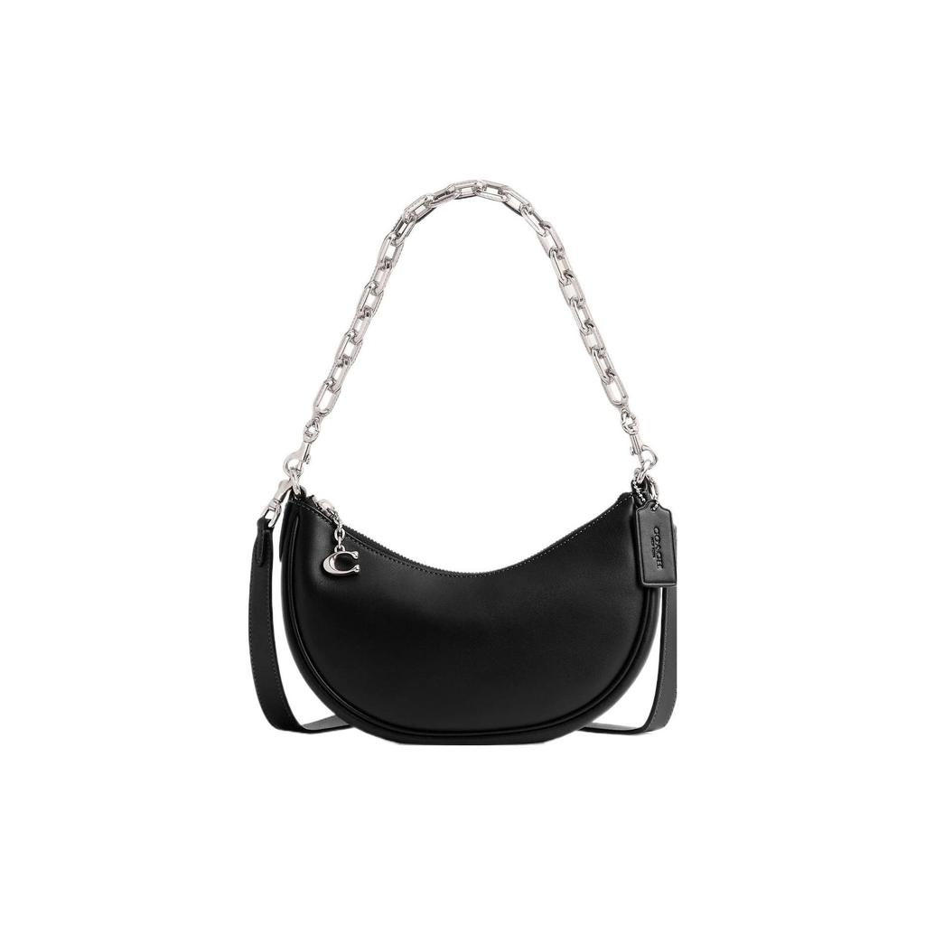 Coach Mira 24 Solid Color Logo Pendant Zipper Closure Glove Tanned Leather Half Moon Handheld Crossbody Shoulder Bag Medium Women Handbags CM583-LHBLK